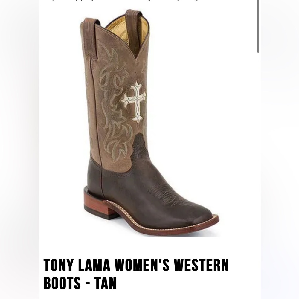 Women’s Tony Lama Square Toe Western Boots Tan Size 8.5
